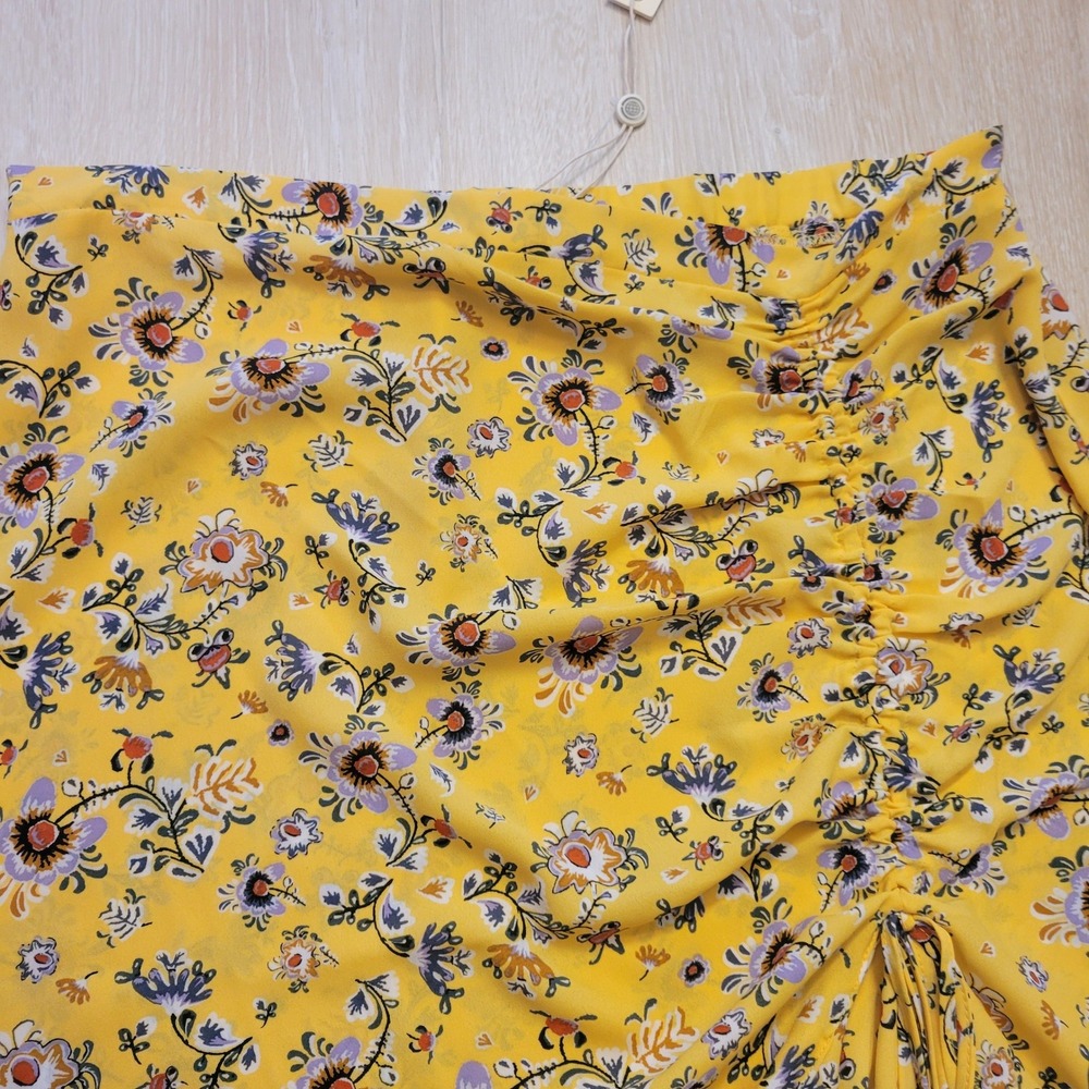 New Max Studio Wrap Skirt Womens XL Yellow Floral Ruffle Midi Romantic Cottage - Picture 6 of 16